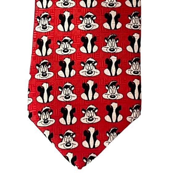 Vintage Warner Bros. Pepe Le Pew Neck Tie Black Red Skunk !00% Silk - Picture 1 of 5